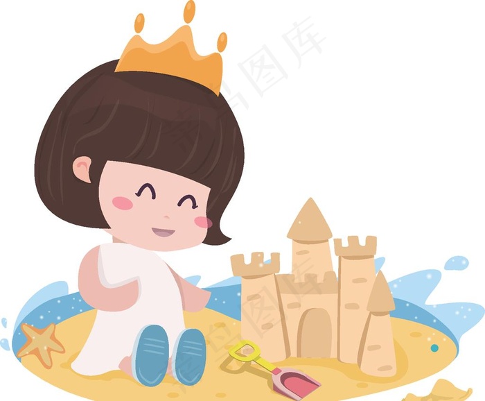 夏日小公主沙滩玩沙子图片