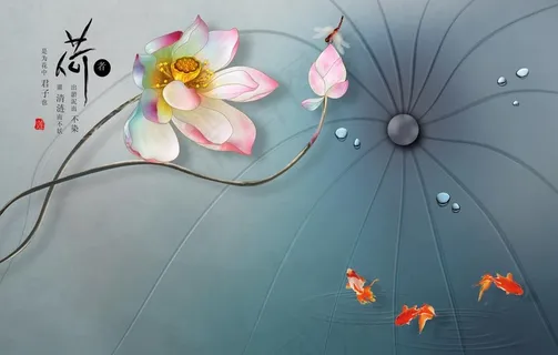 水墨荷花清新中式背景墙底纹素材图片 水墨荷花清新中式背景墙底纹素材图片