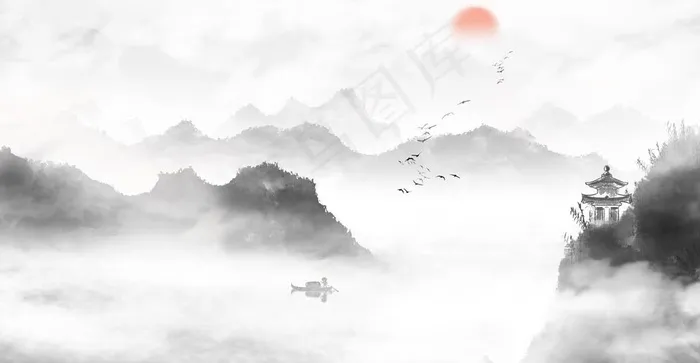 水墨山水图片(2821X1551(DPI:300))psd模版下载