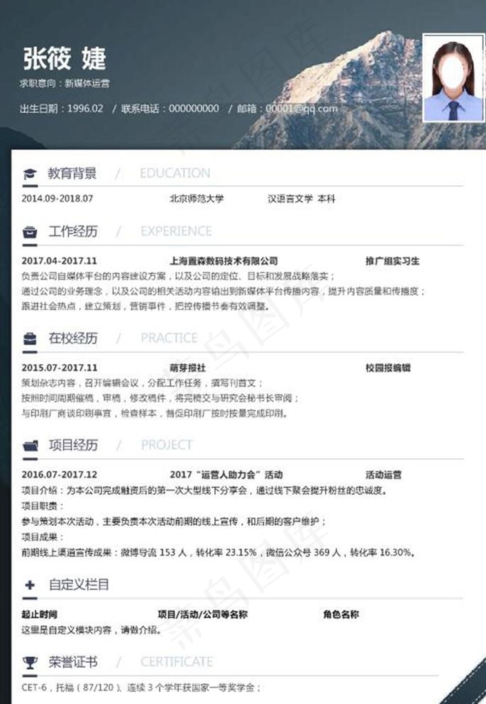 简历图片cdr矢量模版下载