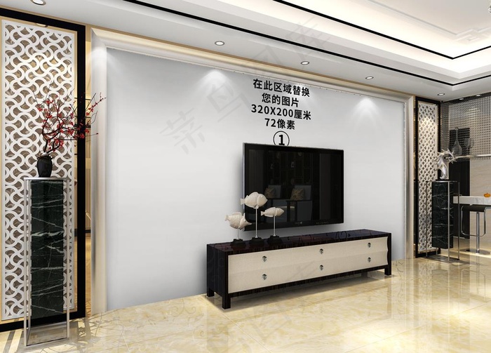 电视背景墙场景图片psd模版下载