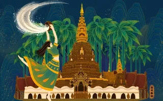 泼水节国风插画卡通背景素材图片