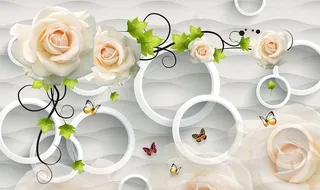 3D圆圈玫瑰花藤背景墙图片