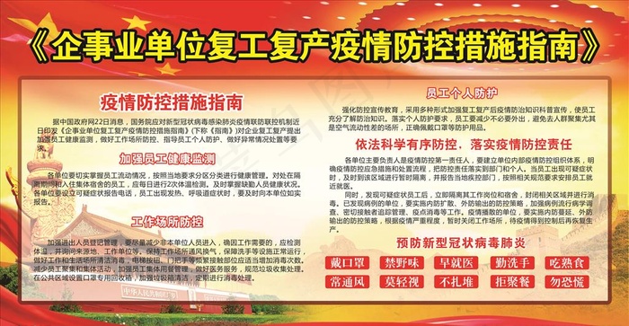 企事业单位复工复产疫情防控指南图片cdr矢量模版下载