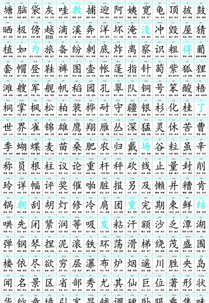 二年级上册识字表图片