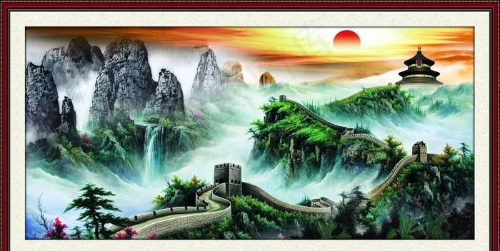 山水风景画长城图片(3719X1985(DPI:72))psd模版下载