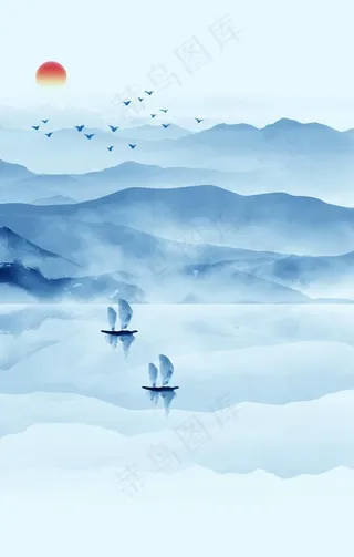 山水清新古风国风背景素材图片