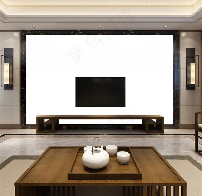 新中式背景墙纸样机图片psd模版下载