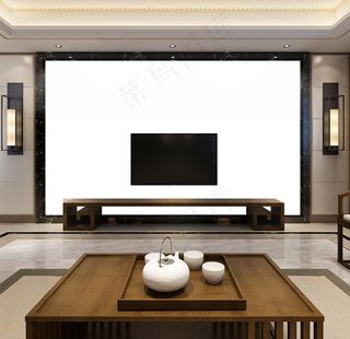 新中式背景墙纸样机图片