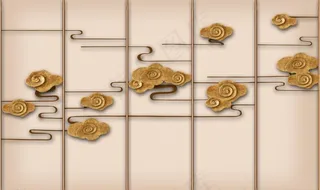 新中式中国风浮雕祥云装饰无框画图片