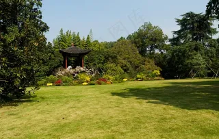 西湖公园里的亭子图片