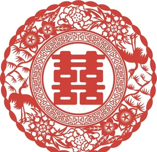 红色双喜剪纸囍字剪纸图片