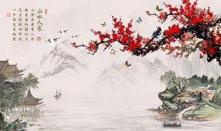 梅花国画电视背景墙图片