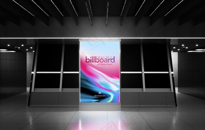 办公楼宣传广告灯箱样机图片