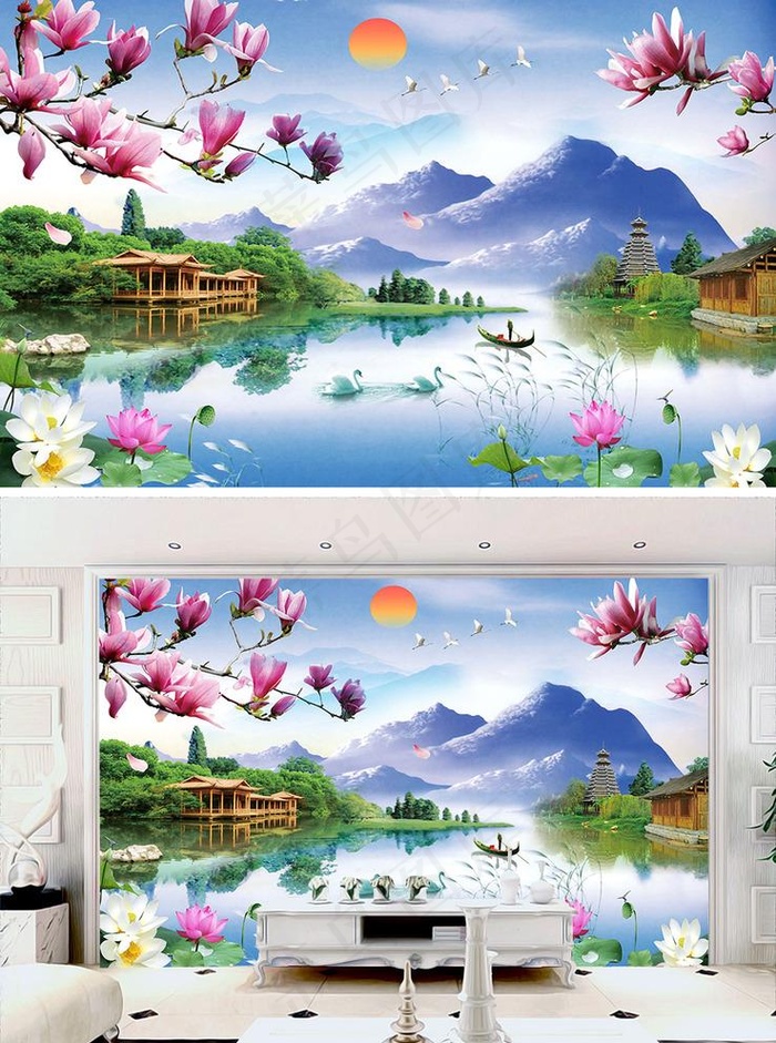 山水风景电视背景墙图片