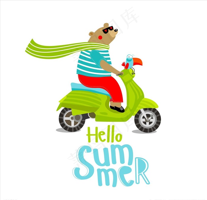 卡通熊骑电动车矢量图下载图片