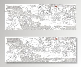 古代线描市井建筑古镇街道集市图片