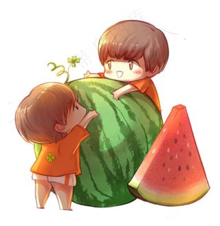 小孩跟西瓜图片