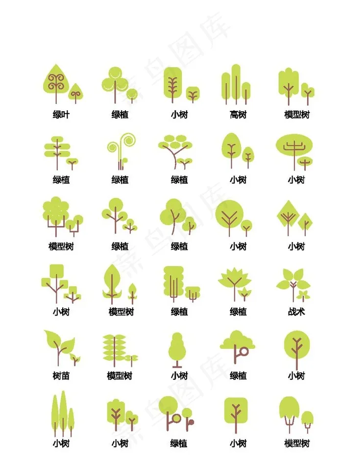绿色小树植物图标图片ai矢量模版下载