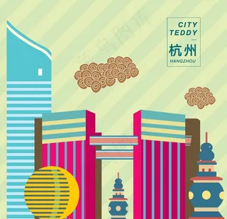 杭州矢量建筑插画图片