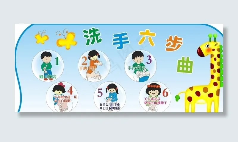 儿童洗手六步曲图片cdr矢量模版下载