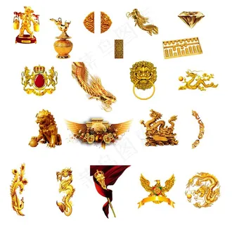传统中国风金龙金凤把手素材图片