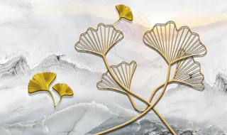 大理石纹金色银杏叶图片