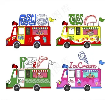 彩绘流动快餐车矢量素材图片 彩绘流动快餐车矢量素材图片