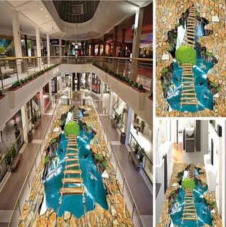 瀑布河流3D地板地画图片
