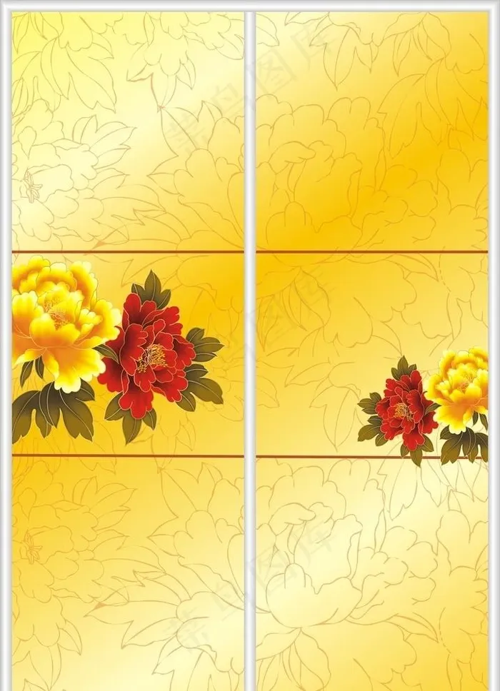 牡丹移动门图案图片cdr矢量模版下载