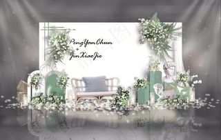 纯白森系白绿婚礼迎宾区图片