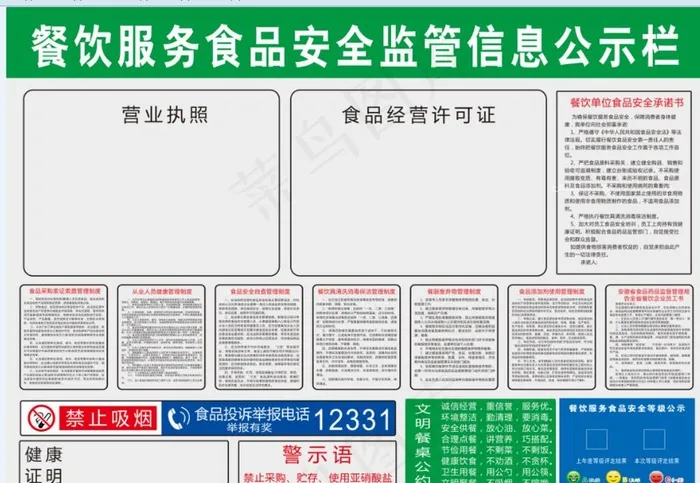 餐饮服务食品安全监管信息公示栏图片(1200X900)cdr矢量模版下载