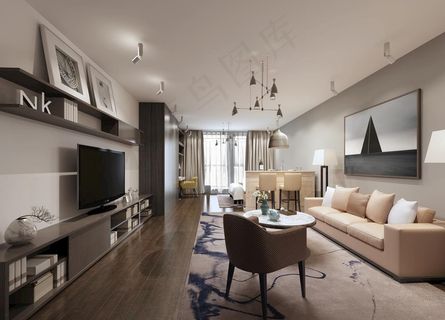 现代简约公寓室内效果图3D模型图片