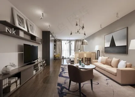 现代简约公寓室内效果图3D模型图片