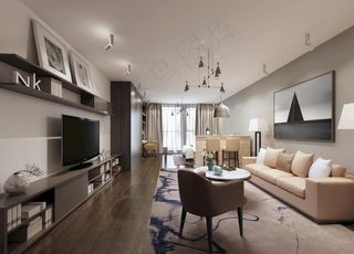 现代简约公寓室内效果图3D模型图片