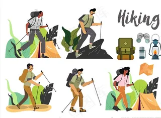 扁平徒步人物图片
