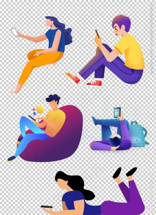 扁平风玩手机人物图片