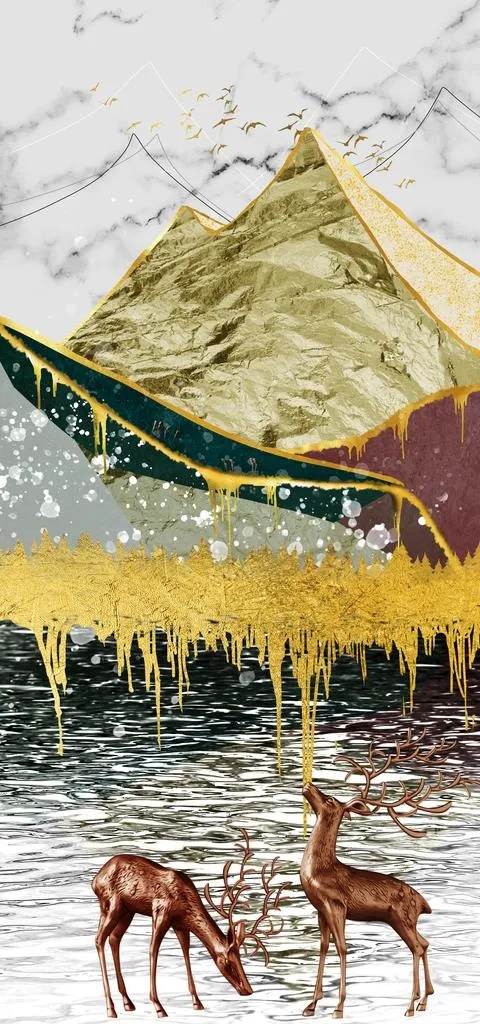 轻奢金色山水大理石装饰画图片