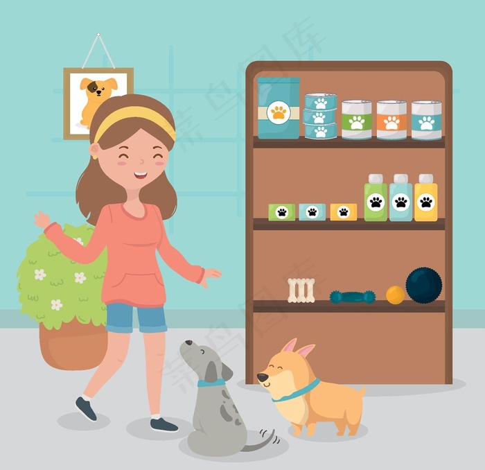 宠物饲养主题插画图片