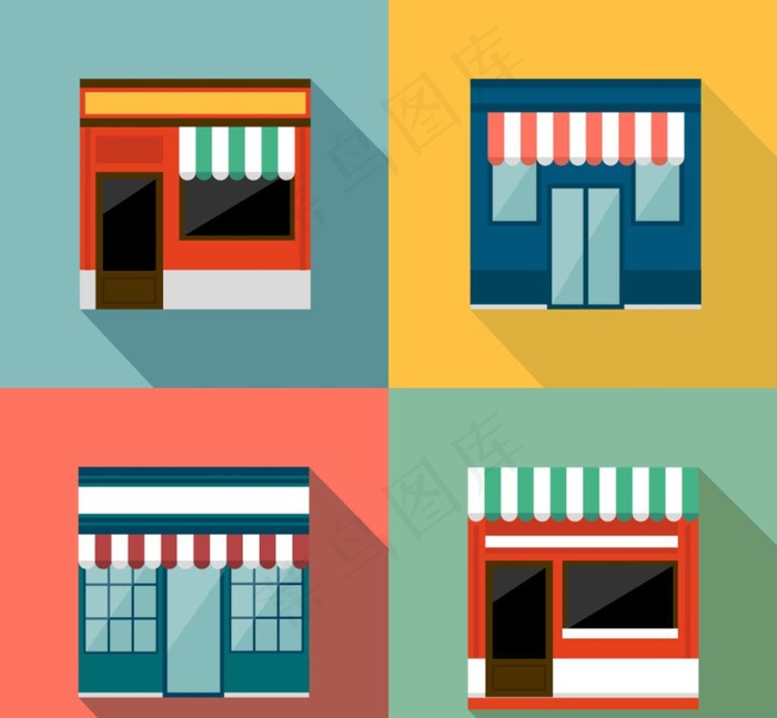 扁平化商铺设计矢量图图片