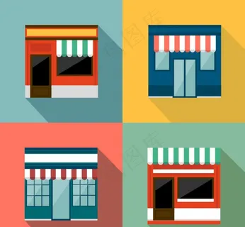 扁平化商铺设计矢量图图片