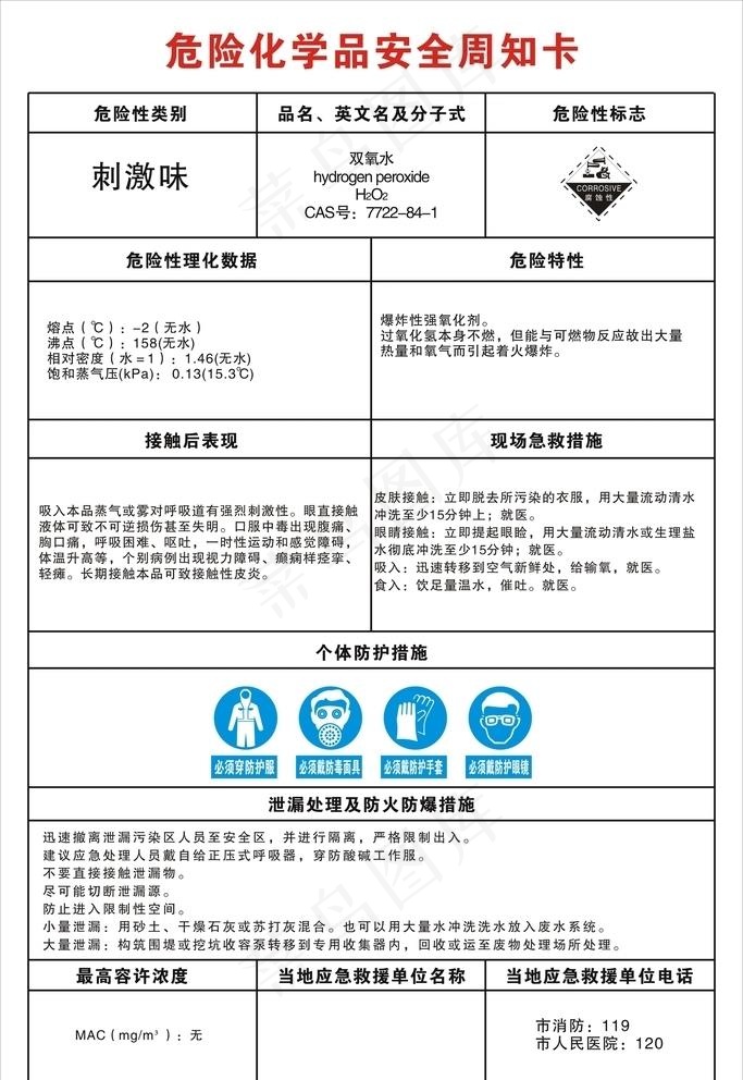 双氧水周知卡图片cdr矢量模版下载