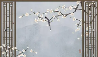 花鸟画 玉兰 背景墙图片