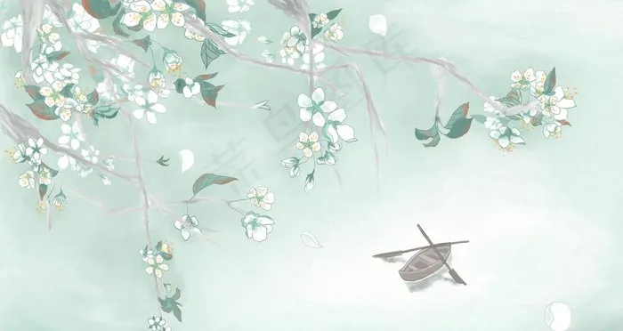 花朵复古传统国风背景素材图片(3840X2160(DPI:300))psd模版下载