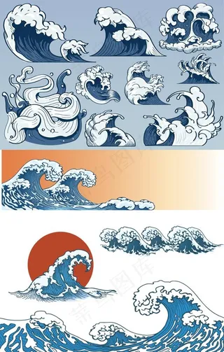 矢量日式复古海浪图片