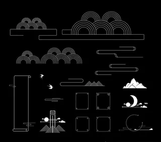 矢量中式线条 剪影图片