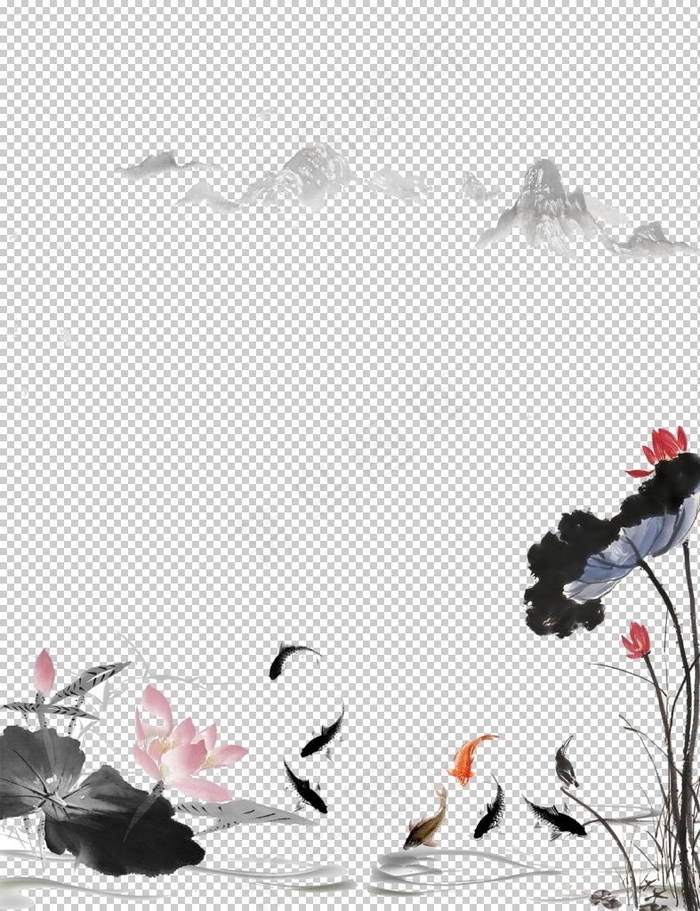 水墨荷花 粉色荷花  荷花意境图片