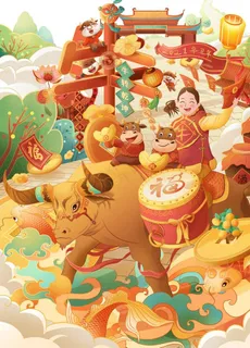 2021牛年国潮插画图片 2021牛年国潮插画图片