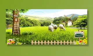 淘宝天猫自然牧场合成背景素材图片