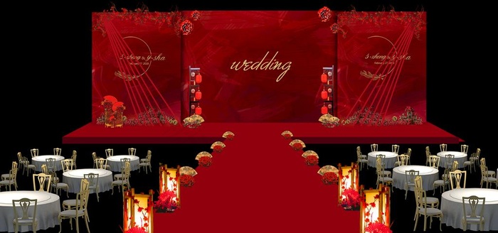 中式婚礼背景效果图图片